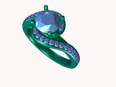 aj-020 round brilliant diamond engagement ring in gold 3D print model
