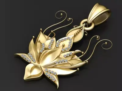 3D printable floral gold pendant 3D print model