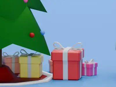Low Poly Christmas Tree and Snowman  Low-poly 3D model