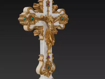 Divine Majesty Cross - Gold and Marble Ornamental Crucifix 3D 3D print model