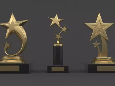 Gold Trophy Cups 3D model 14