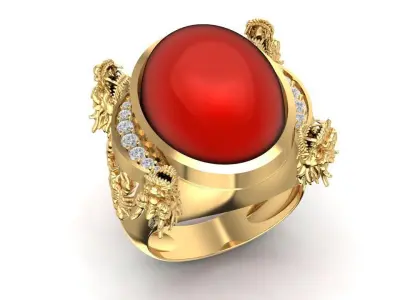 Luxury Oval Gem Dragon Side Ring for Men 1585 3D print model