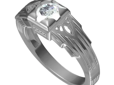 Single Round Diamond Filigree Art Deco Ring 2 3D print model
