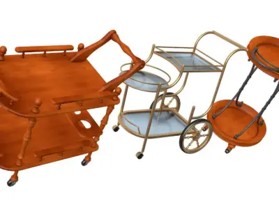 Bar cart and Serving Trolley collection 3D model