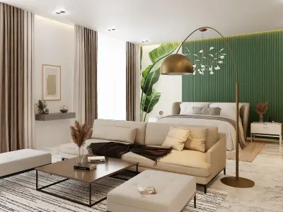 Green Theme Apartment In Native Blend File by Vizfromblender 3D model