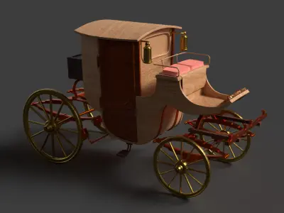 Chinese ancient wooden  carriage   Low-poly 3D model