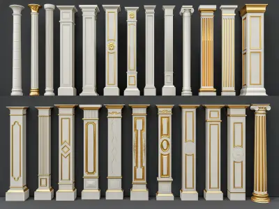 Classic columns carvings and gypsum cornice 6 Low-poly 3D model