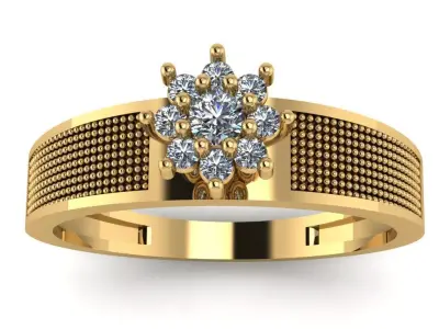 Ring with textured sides and diamonds  3D print model