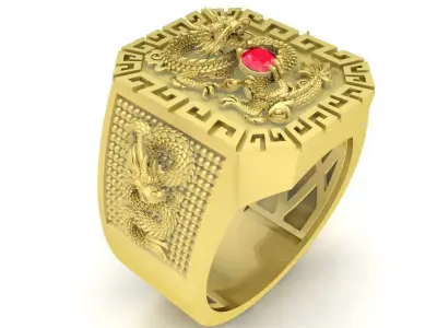 Luxury Dragon Greek Key Men Ring 3D Model 3812 3D print model