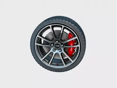 Modern Car Wheel Alloy Rim Brake Disc and Performance Tire 3D model