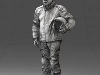 Biker in a motorcycle jacket with a helmet 0089 3D model