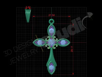 Luxury Cross with stones 3d model print 3D print model