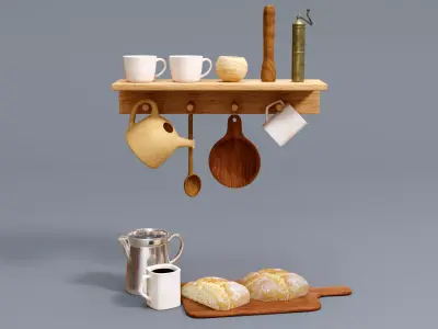 Wooden Kitchen Decoration Set 3D model