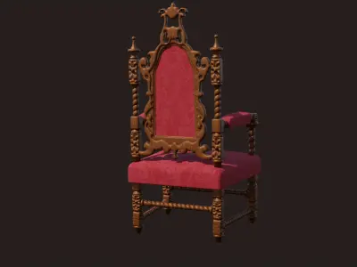 Renaissance Style HighBacked Chair model 4 Low-poly 3D model