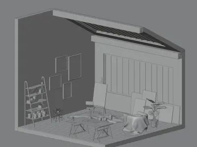 Artist s studio Low-poly 3D model