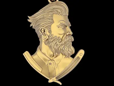 Barbershop  scissor Pendant  jewelry gold necklace Silver 3D print model
