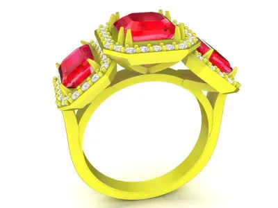 Luxury Three Stone Halo Gemstone Ring for Women 4856 3D print model