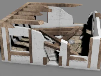 Destroyed house building  Low-poly 3D model