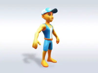 3D Cartoon character t pose muscle strong man sport gym Low-poly 3D model
