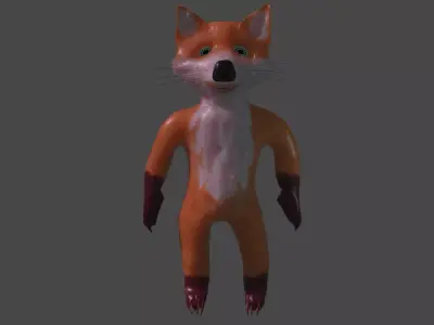 Stylish Low Poly Cartoon Fox with Separate Hair Mesh Low-poly 3D model