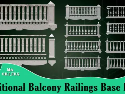 Traditional Balcony Railings Base Mesh Vol 1 Low-poly 3D model