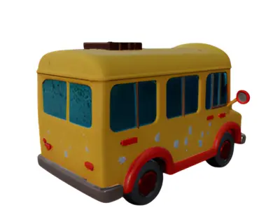 Cheerful Cartoon School Van  Low-poly 3D model