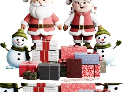 Christmas Gifts Set with Snowman and Santa Claus 07 3D model