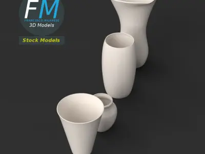 4 vases set three 3D model