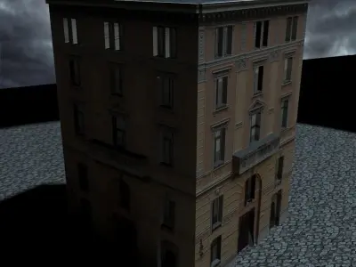 Building old in middle of storm Low-poly 3D model