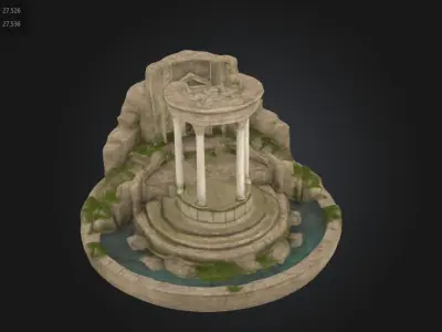 Stylized Ancient Temple Ruins with Water Edge 3D model