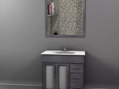 Sink bathroom vanity with mirror and 3D model