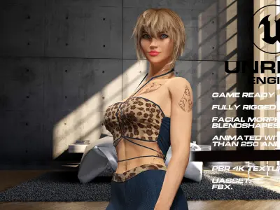 Tattoo girl full rigged - game ready - animated Low-poly 3D model