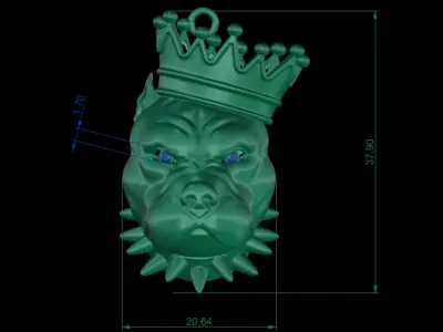King dog head pendant with crown 3D print model