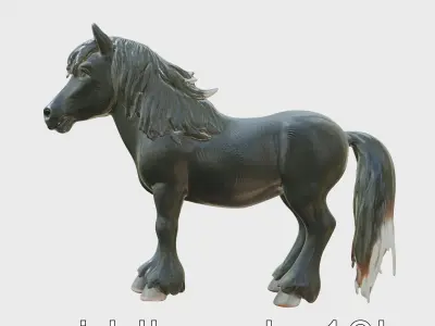Black Welsh Pony 3D Model with Miniature Elegance Low-poly 3D model