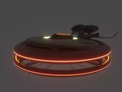 Low-poly Spaceship circular ceiling light with neon lights Free 3D model