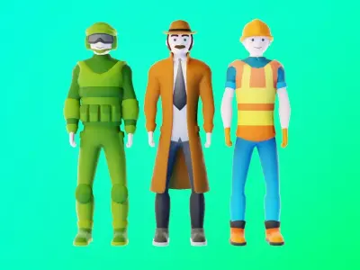 Casual Character Pack 4 Rigged NPCs Low-poly 3D model