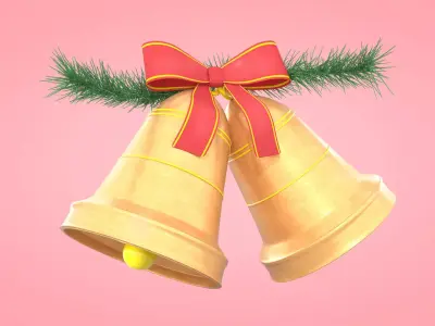 Golden Christmas Bells Low-poly 3D model