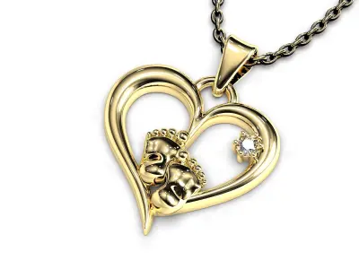 Baby feet in a heart pendant 3D print model 3D print model