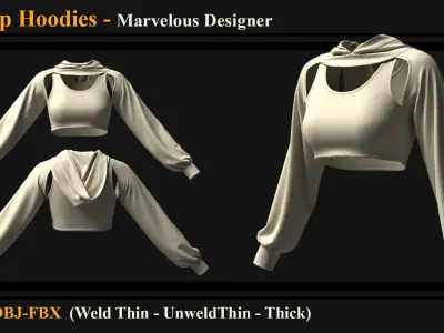 5 Women Cropped Hoodies 3D model