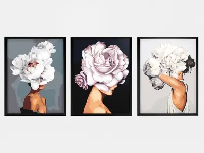 Art Frams 3- 3 Art Flower Head Woman By 3 Frams 3D model