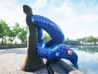 3D low poly PBR water snake slide Low-poly 3D model