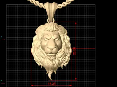 Lion Pendant Sculpture jewelry gold Necklace 3D print model