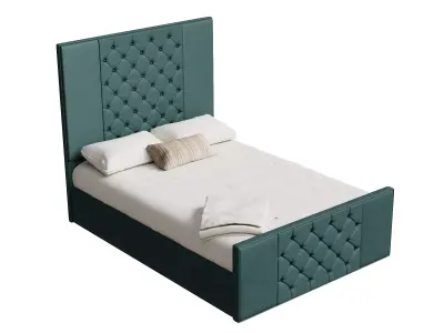 Green Velvet Mid Century Bed Low-poly 3D model