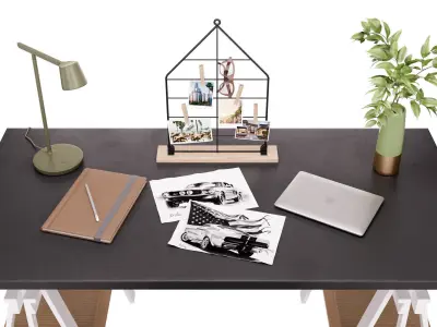 Workplace 3 desk with two chairs and chair 3D model