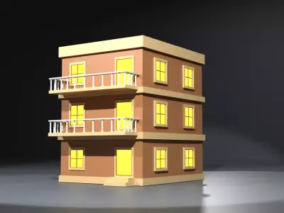 Low Poly Modular Apartment Building Low-poly 3D model