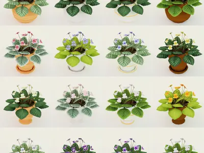 Low poly handpainted violets Low-poly 3D model