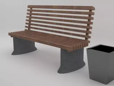 bench1 bench and trash can Free 3D model
