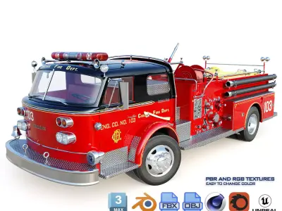 Fire truck American La France 900 Chicago Fire Dep Low-poly 3D model