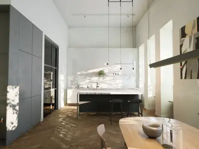 Modern residential interior 02 UE5 Low-poly 3D model