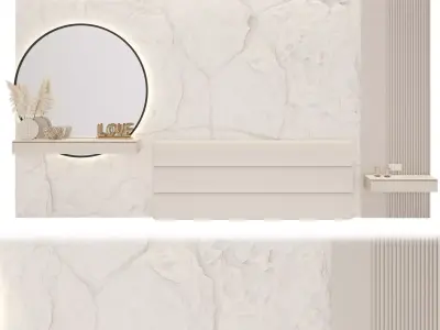 headboard round mirror on shelf 3D model